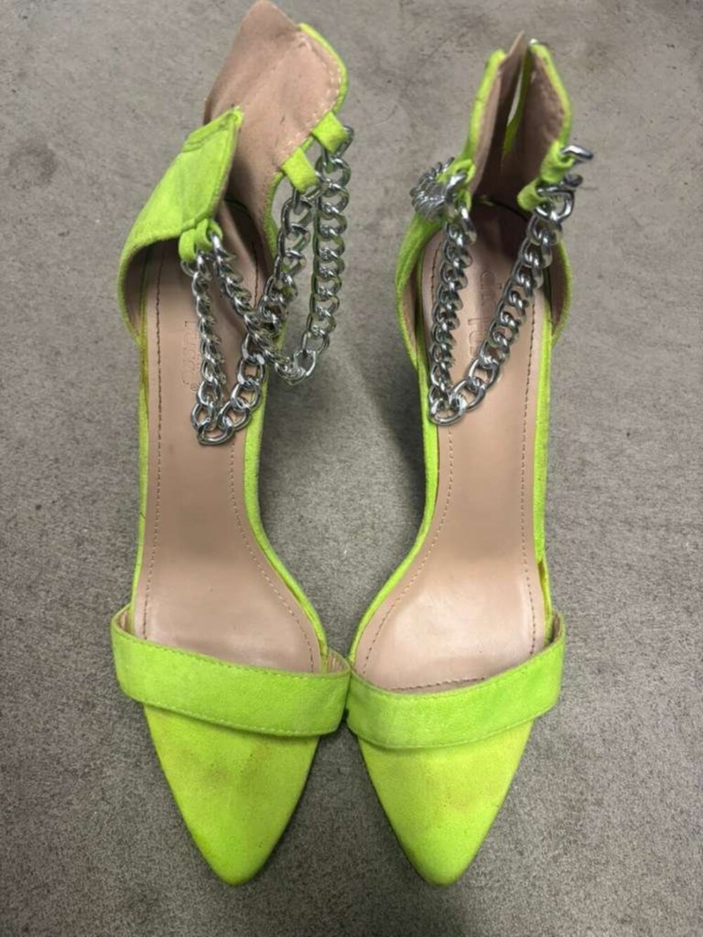 Charlotte Rousse Neon Lime Green Ankle Sandals Pointed Toe Heels  Size 9